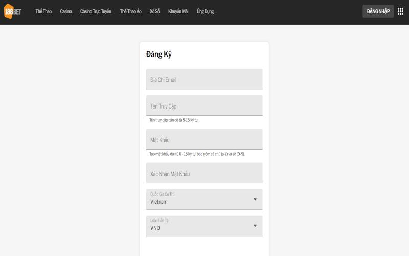 Hướng dẫn đăng ký tạo tài khoản mới 188BET