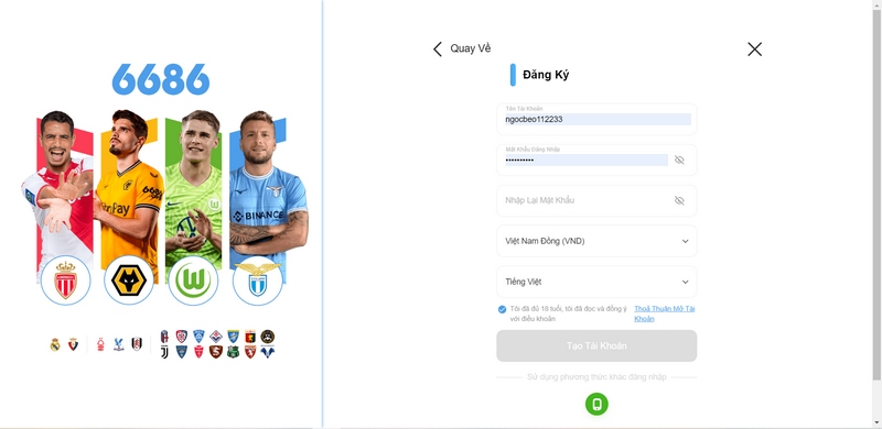 Hướng dẫn tạo tài khoản thành viên 6686 cho tân thủ