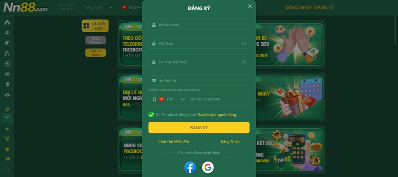 Hướng dẫn tạo tài khoản thành viên NN88 cho người chơi mới